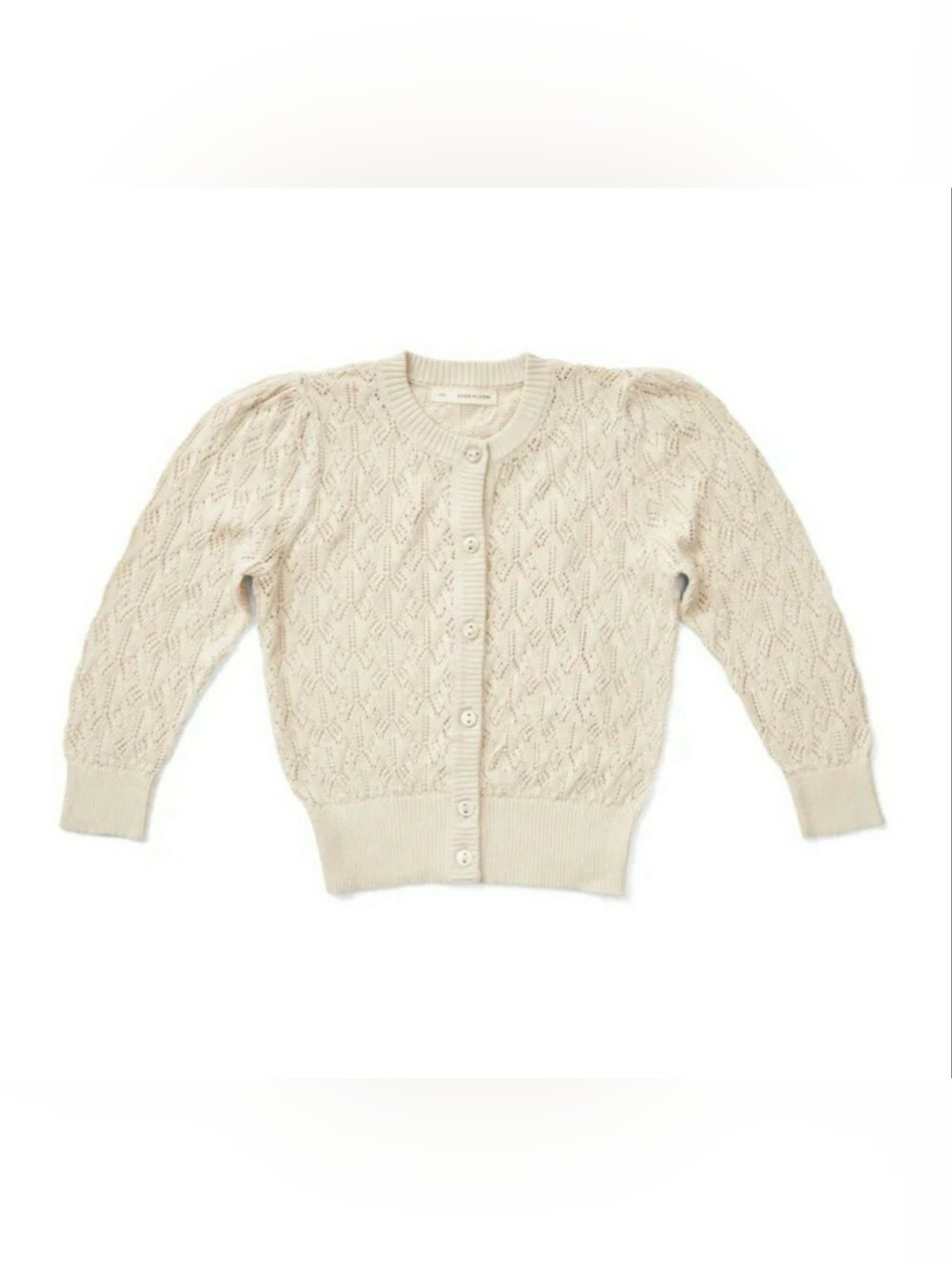 Soor Ploom Knitted Rose Cardigan In Pima Cotton, Color "Milk", Size 2Y